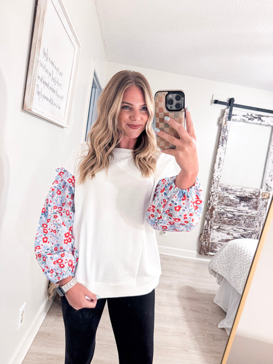 Floral Balloon Sleeve Blouse