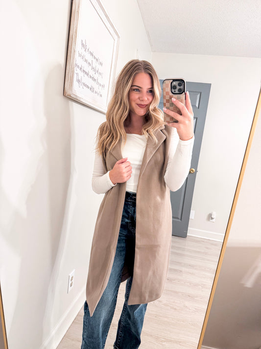 Sleeveless Notched Collar Soft Open Vest