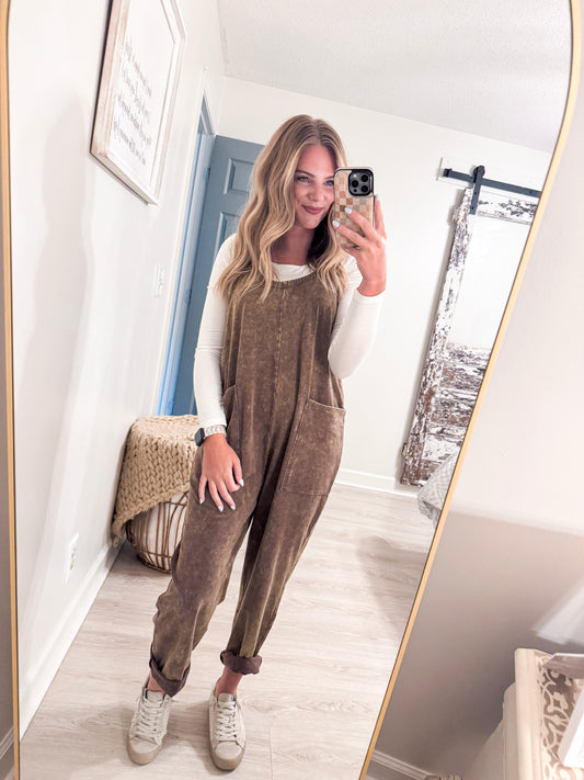 Mahogany Acid Washed Jumpsuit