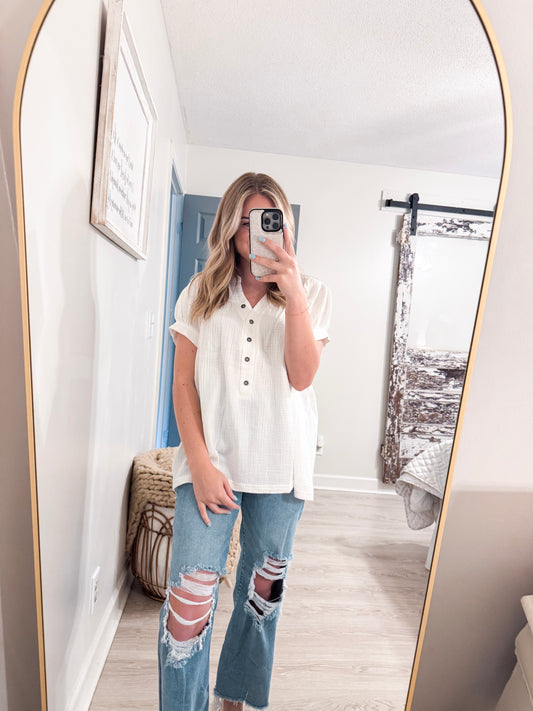 White Frayed Blouse