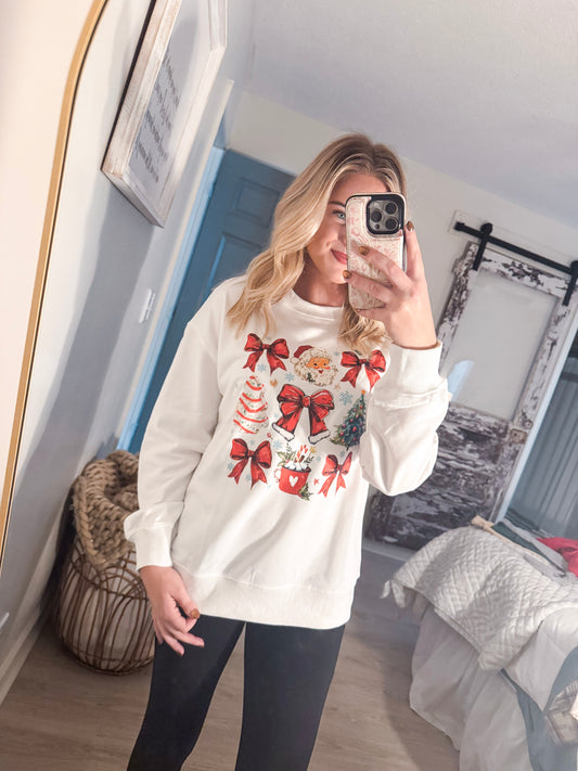 White Bow Santa Sweatshirt