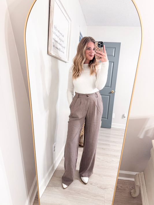 Straight Stripe Linen Effect Long Pants