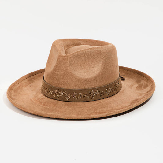 Embroidered Flower Strap Fedora Hat