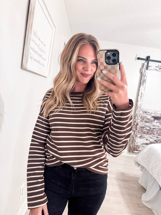 Brown Stripe Long Sleeve Shirt