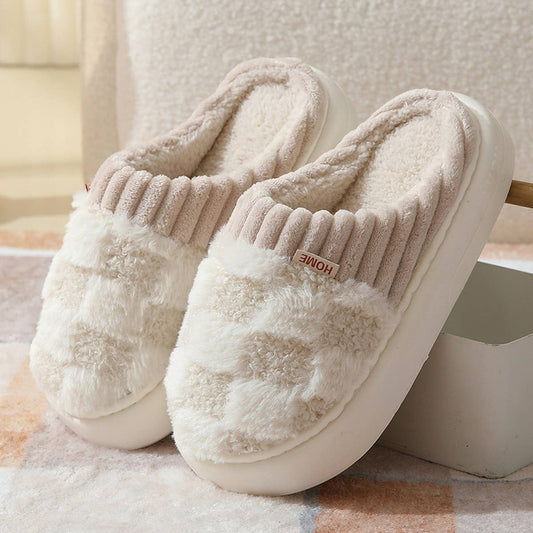 Checkered Fuzzy Warm Slippers