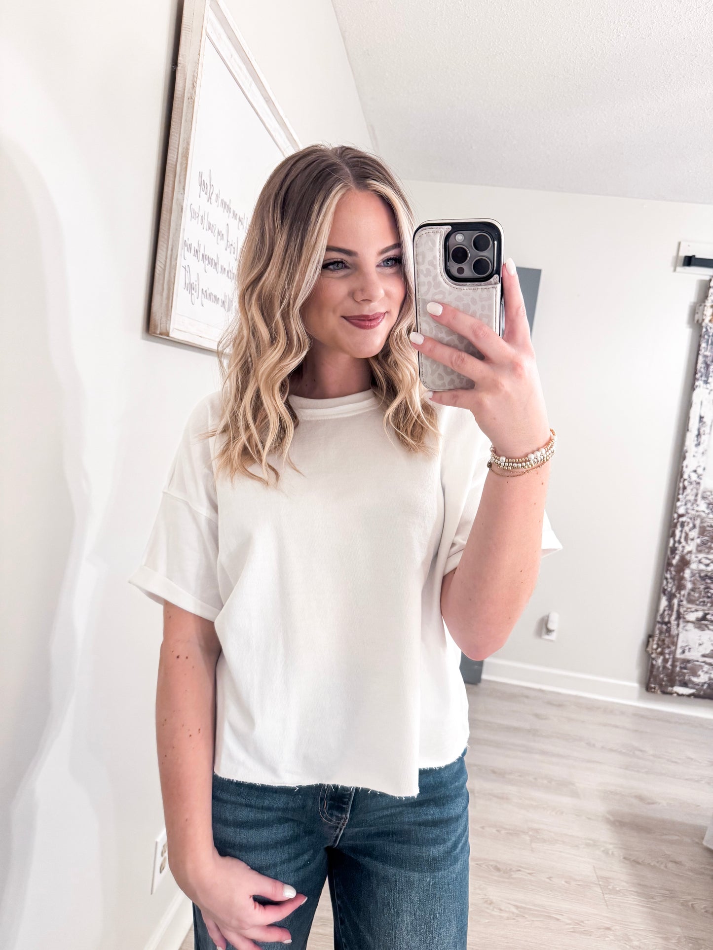 White Cropped Flowy Shirt
