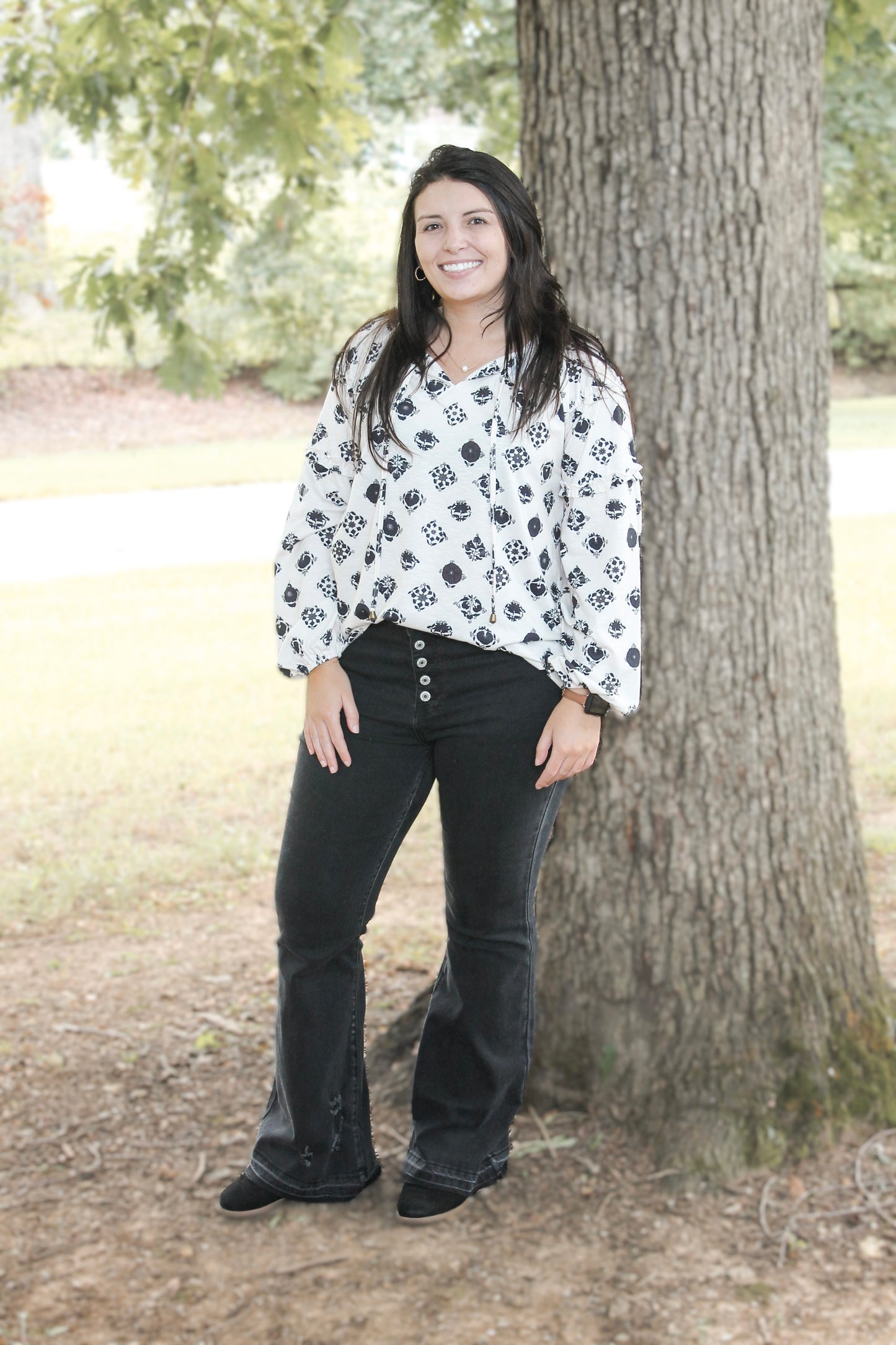 Black Button Flare Jeans