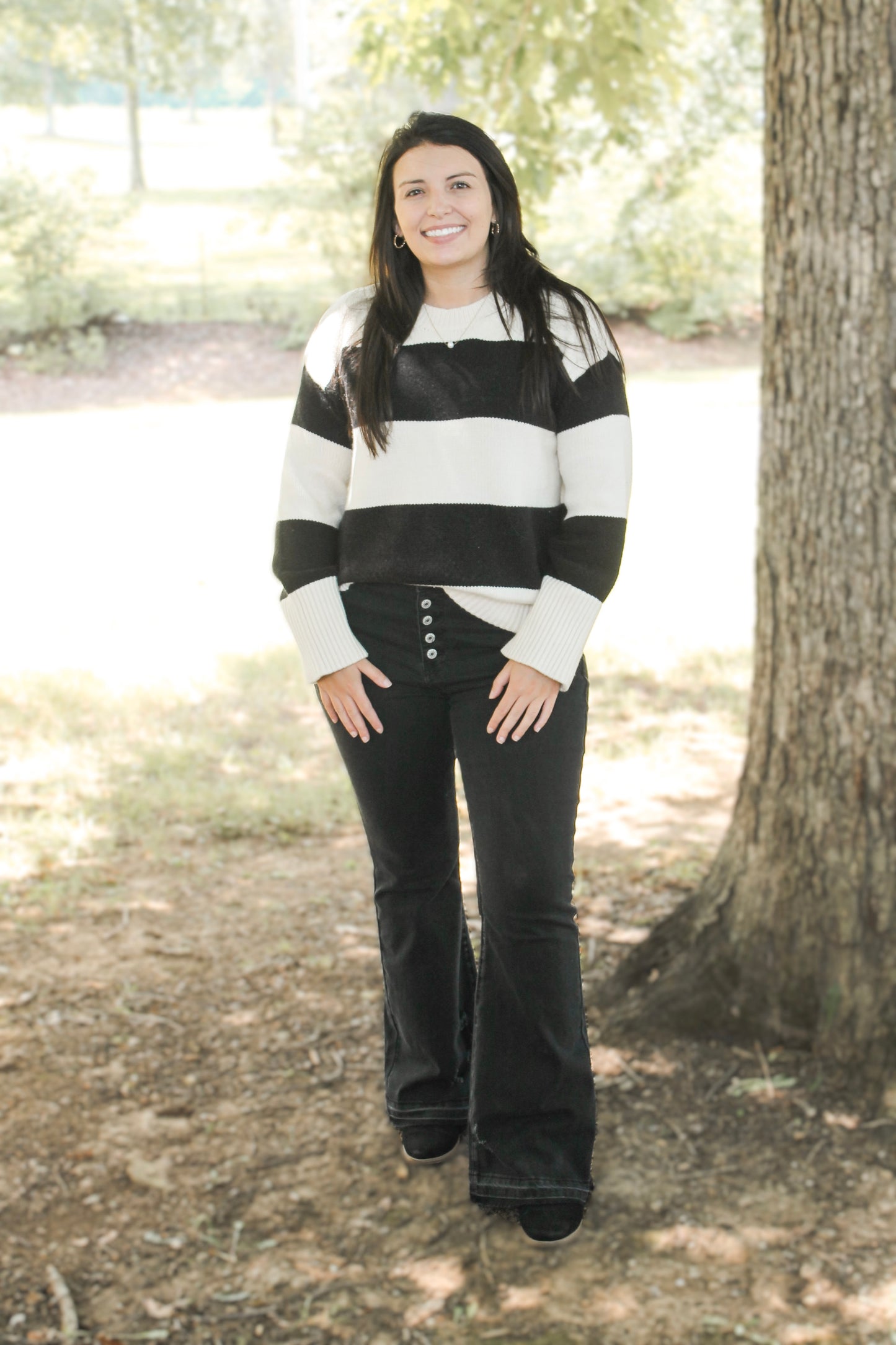 Black Button Flare Jeans