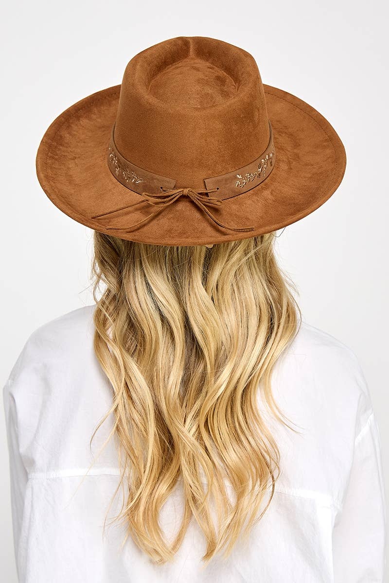 Embroidered Flower Strap Fedora Hat