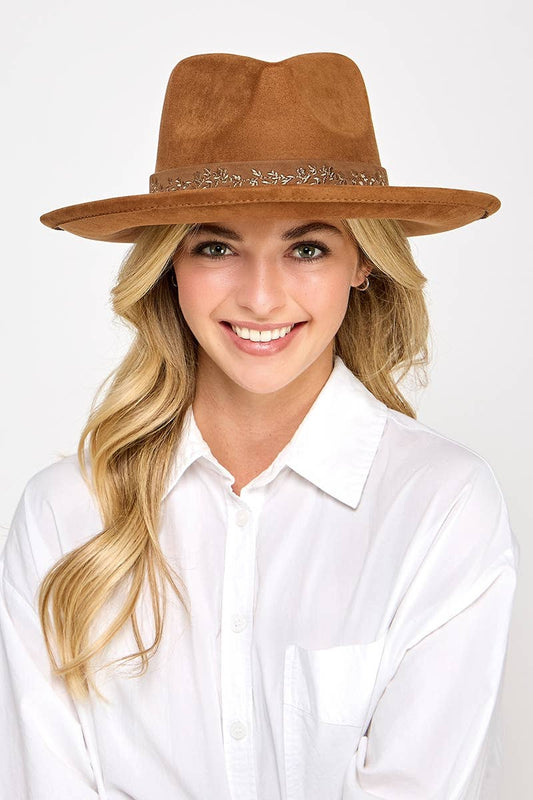 Embroidered Flower Strap Fedora Hat