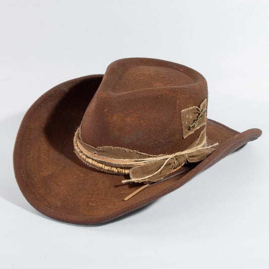 Safety Pin And Rustic Strap Patched Western Cowboy Hat