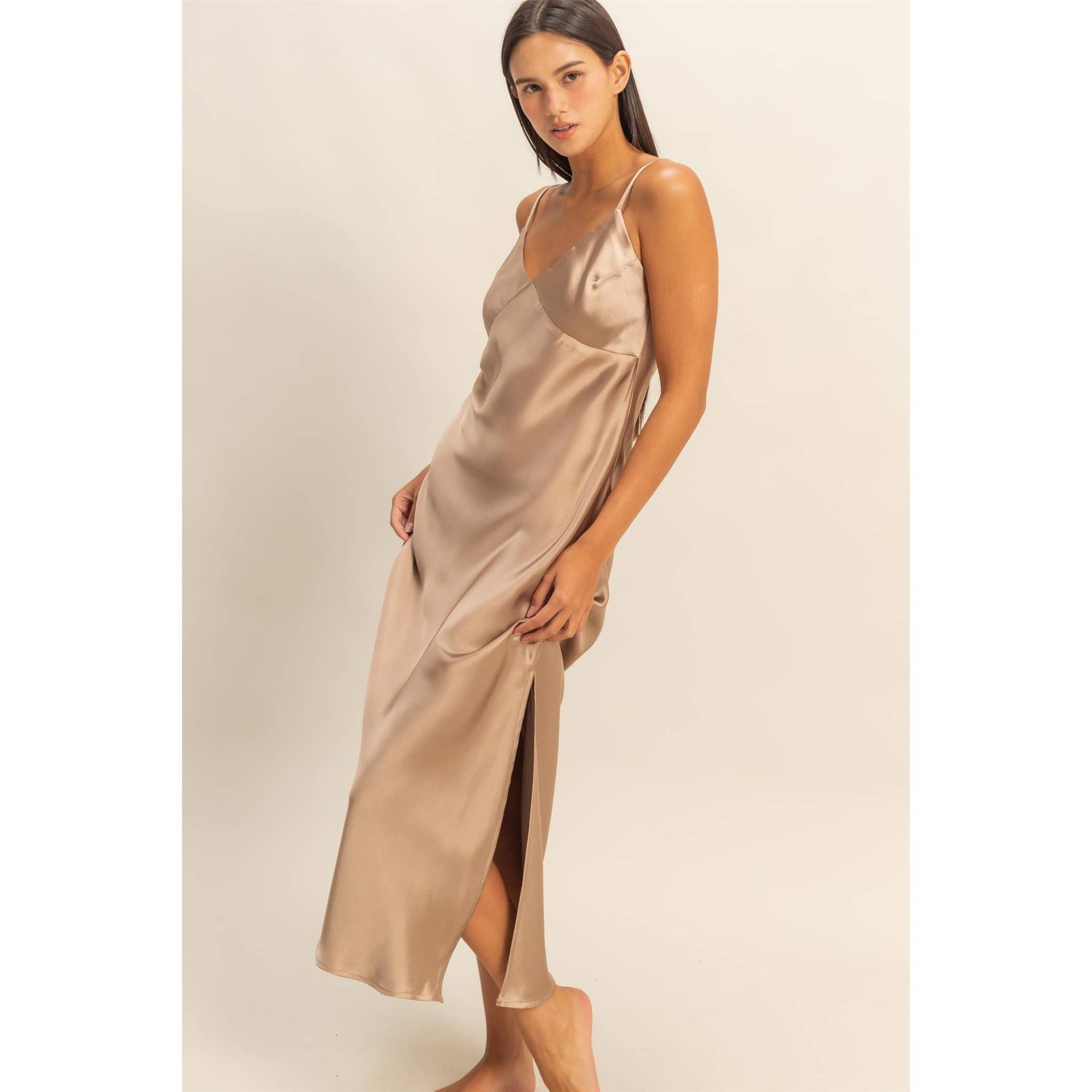 Satin Midi Dress With A Side Slit – Mama & Me Co
