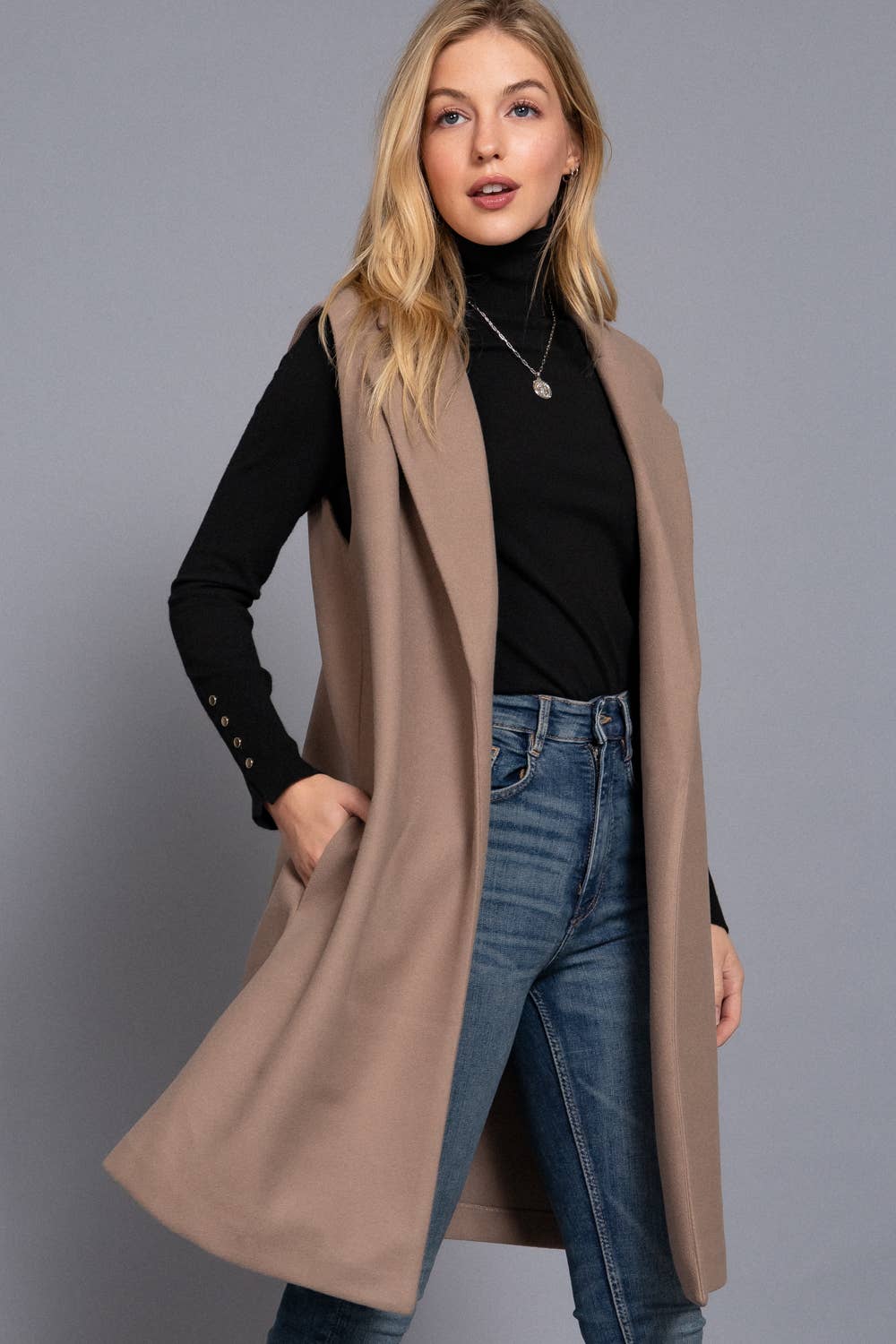 Sleeveless Notched Collar Soft Open Vest